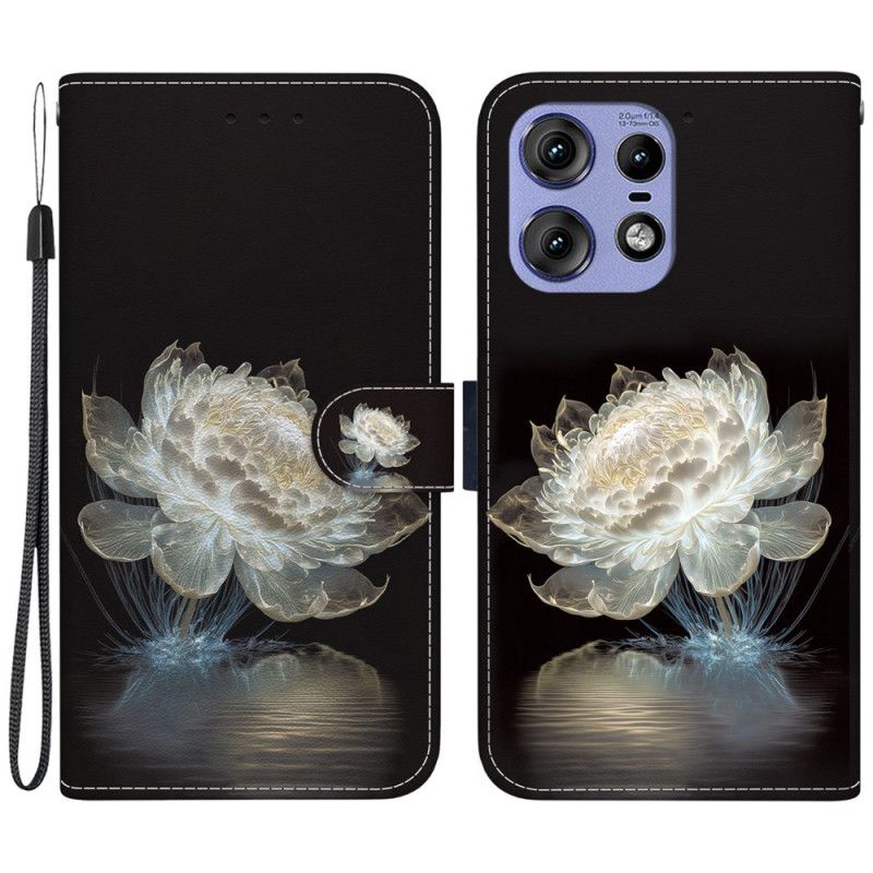 Housse Motorola Edge 50 Pro Pivoine Cristalline à Lanière