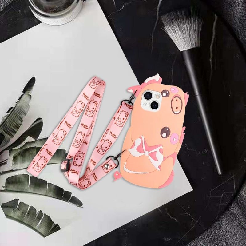 Coque iPhone 13 mini Cochon 3D avec sangle