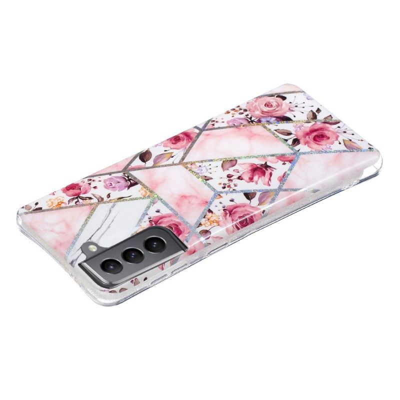 Coque silicone Samsung Galaxy S21 FE marbre et fleurs