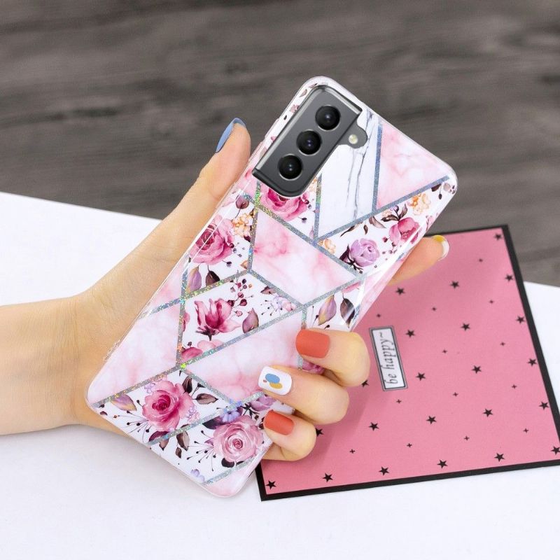 Coque silicone Samsung Galaxy S21 FE marbre et fleurs
