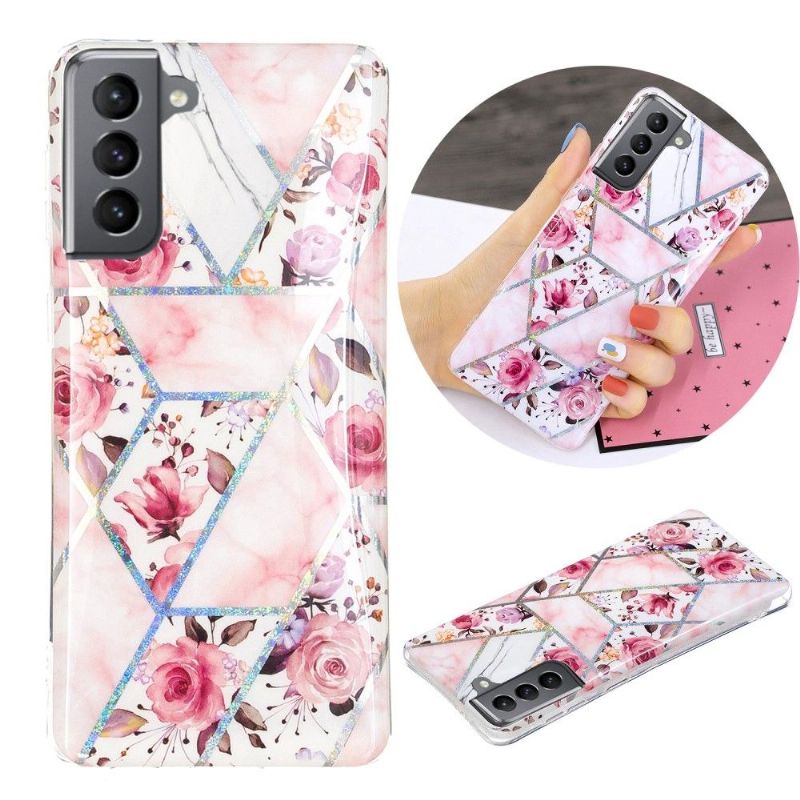 Coque silicone Samsung Galaxy S21 FE marbre et fleurs