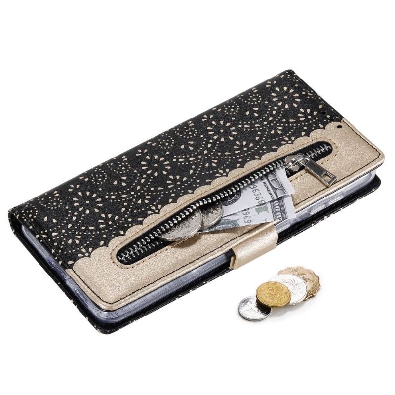 Housse Samsung Galaxy S21 FE Dentelle Fleur Effet Cuir