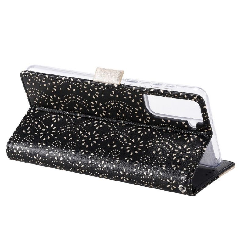 Housse Samsung Galaxy S21 FE Dentelle Fleur Effet Cuir