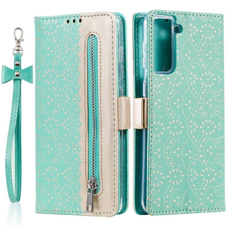Housse Samsung Galaxy S21 FE Dentelle Fleur Effet Cuir