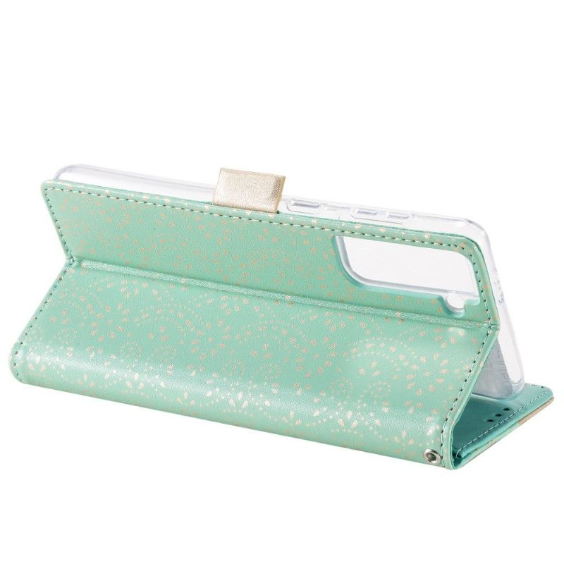 Housse Samsung Galaxy S21 FE Dentelle Fleur Effet Cuir