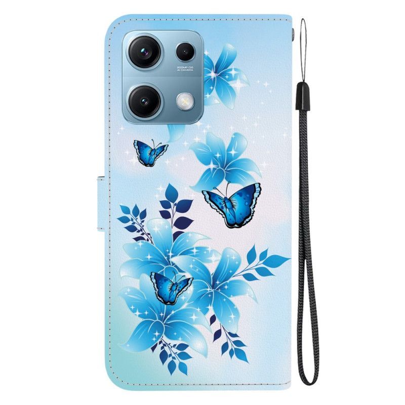 Housse Xiaomi Redmi Note 14S Papillons Bleus et Fleurettes