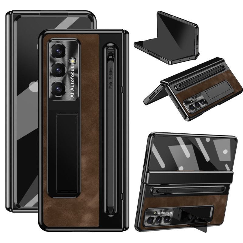Coque Samsung Galaxy Z Fold 7 5G Effet Cuir Support et Porte-Stylet
