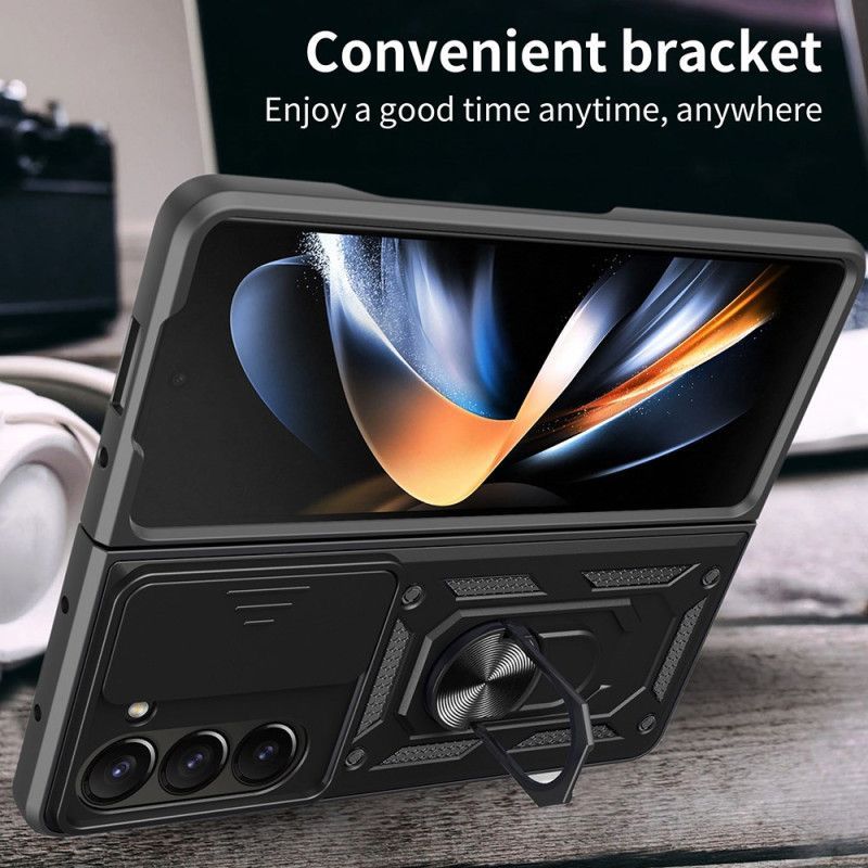 Coque Samsung Galaxy Z Fold 7 Anneau-Support et Couvercle Coulissant pour Caméra
