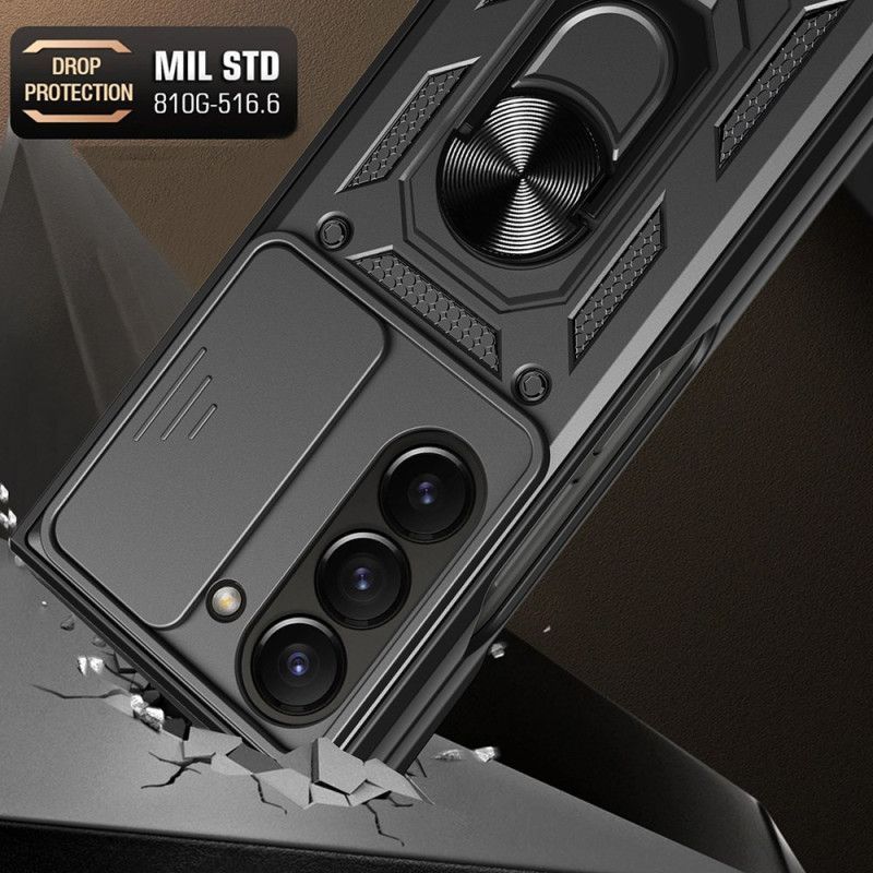 Coque Samsung Galaxy Z Fold 7 Anneau-Support et Couvercle Coulissant pour Caméra