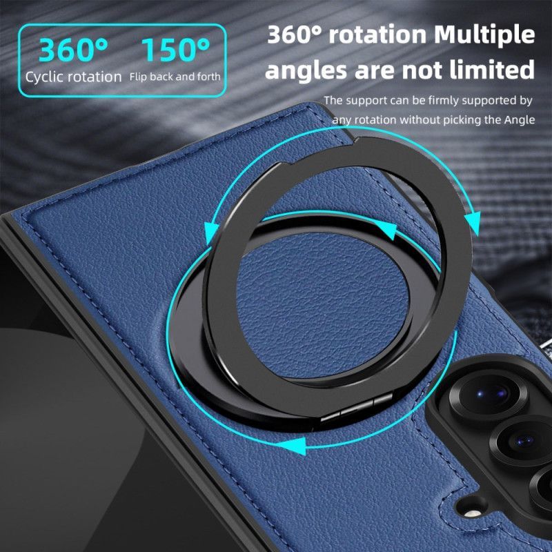 Coque Samsung Galaxy Z Fold 7 Compatible MagSafe Effet Cuir avec Anneau-Support Rotatif à