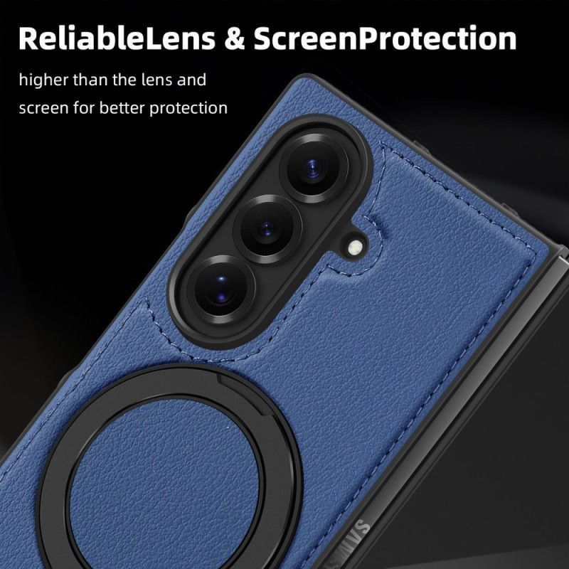 Coque Samsung Galaxy Z Fold 7 Compatible MagSafe Effet Cuir avec Anneau-Support Rotatif à