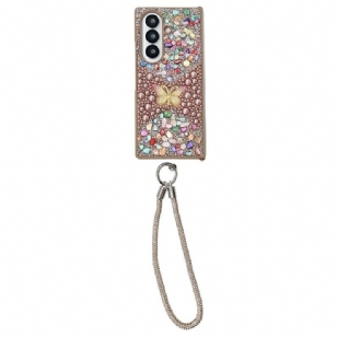Coque Samsung Galaxy Z Fold 7 Papillon Strass avec Lanière