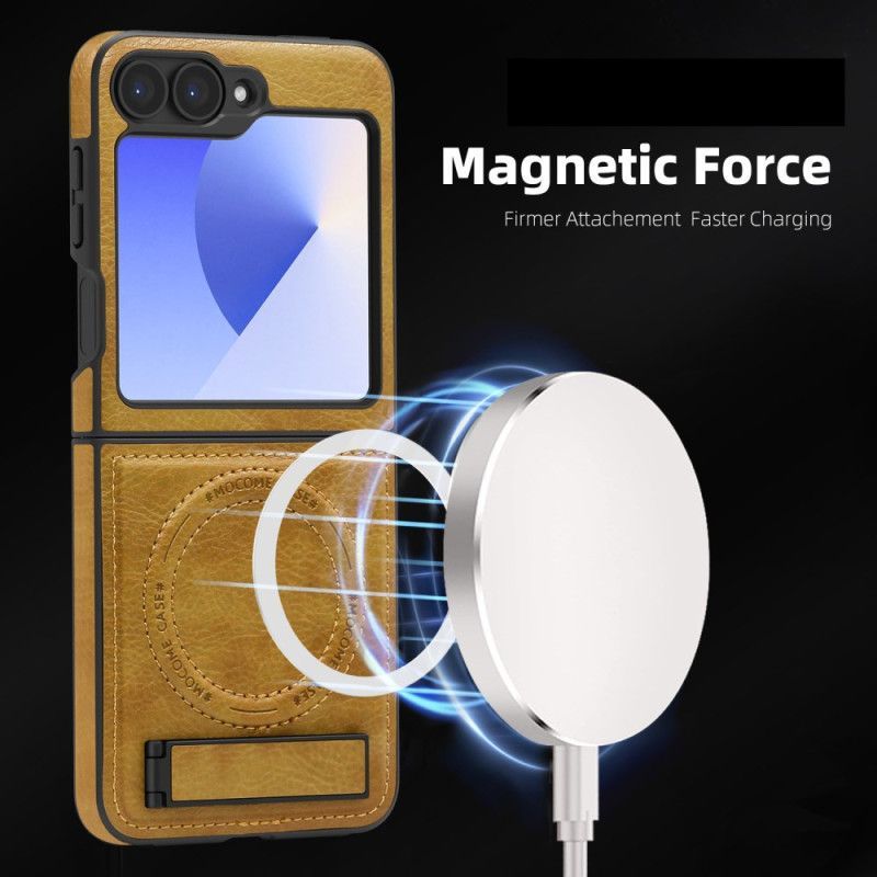 Coque Samsung Galaxy Z Flip 7 FE / Z Flip 6 Compatibilité MagSafe Effet Cuir Support