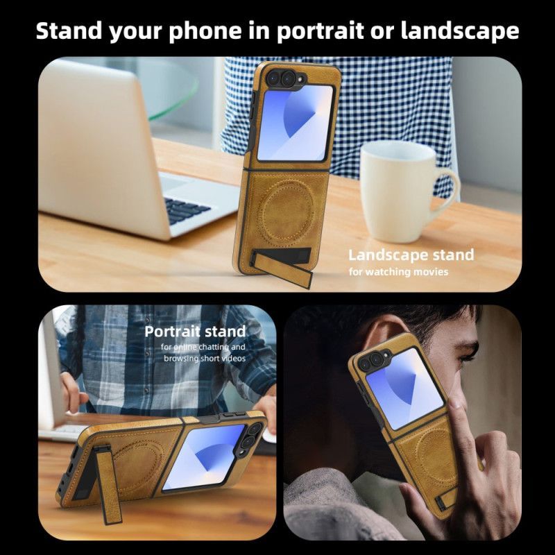 Coque Samsung Galaxy Z Flip 7 FE / Z Flip 6 Compatibilité MagSafe Effet Cuir Support