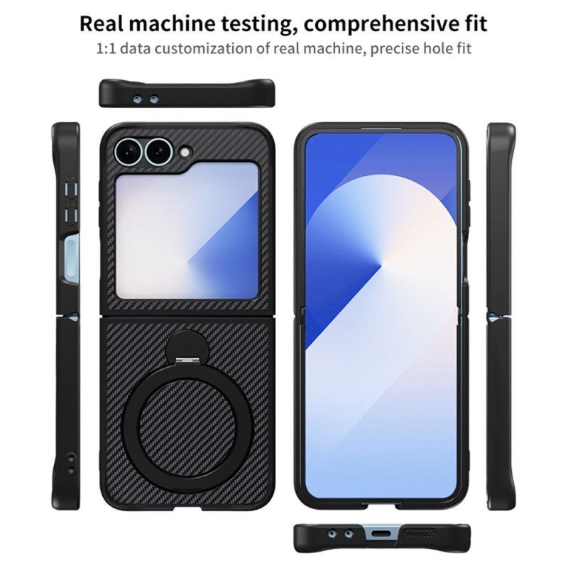 Coque Samsung Galaxy Z Flip 7 FE / Z Flip 6 Conception Fibre Carbone Support Magnétique