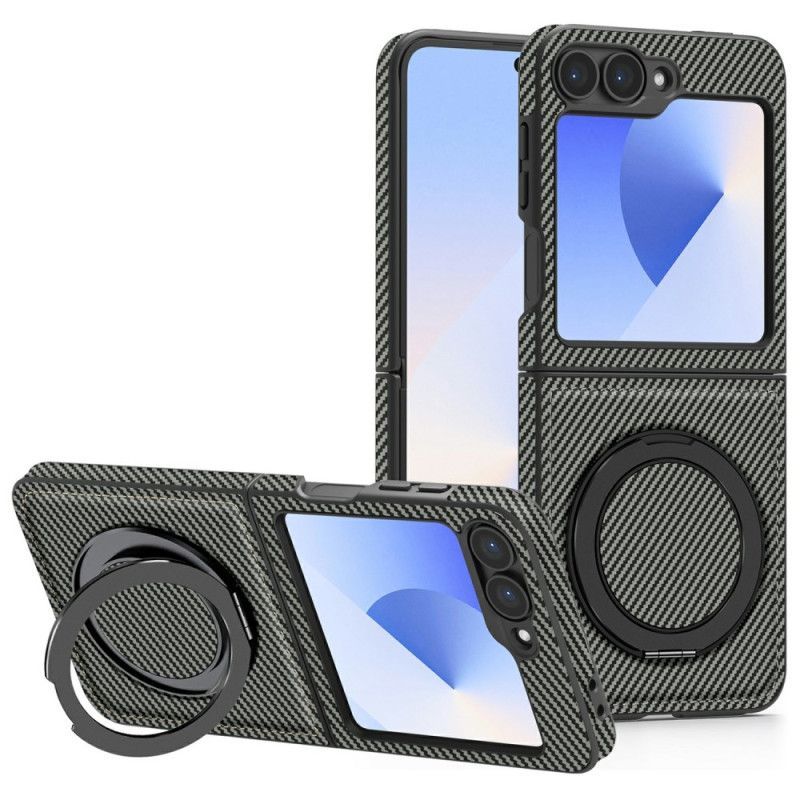 Coque Samsung Galaxy Z Flip 7 FE / Z Flip 6 Magnétique Fibre Carbone et Support