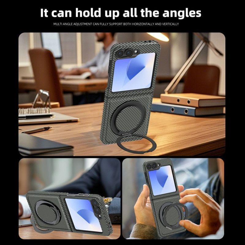 Coque Samsung Galaxy Z Flip 7 FE / Z Flip 6 Magnétique Fibre Carbone et Support
