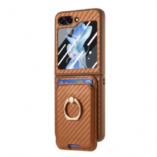 Coque Samsung Galaxy Z Flip 7 FE / Z Flip 6 Porte-Cartes Fibre Carbone