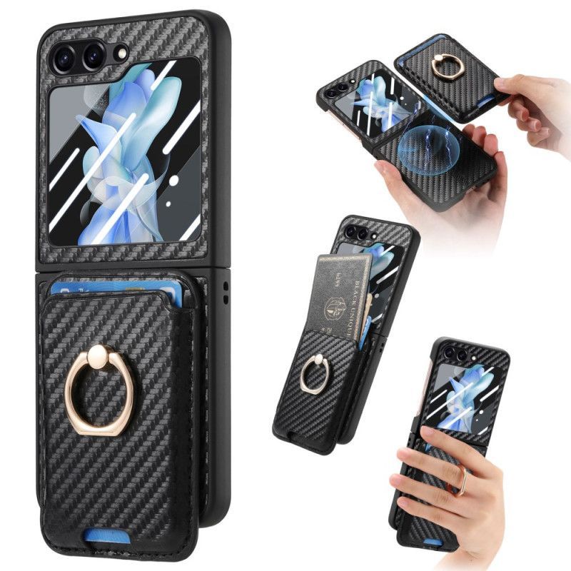 Coque Samsung Galaxy Z Flip 7 FE / Z Flip 6 Porte-Cartes Fibre Carbone