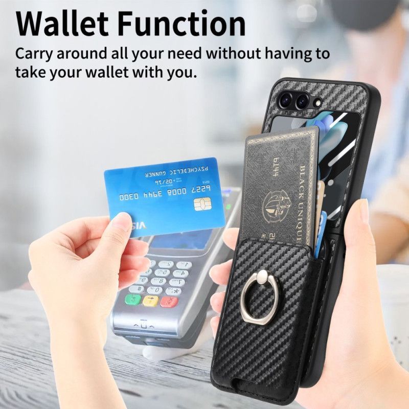 Coque Samsung Galaxy Z Flip 7 FE / Z Flip 6 Porte-Cartes Fibre Carbone