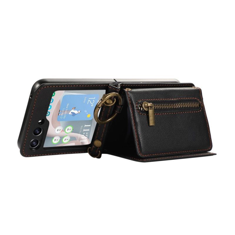 Coque Samsung Galaxy Z Flip 7 FE / Z Flip 6 Portefeuille à Fermeture Éclair et Bandoulière