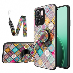 Coque Oppo Reno 14 F 5G Support et Lanière Patchwork