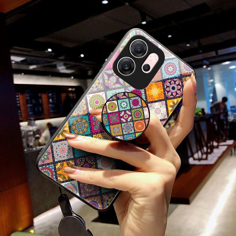 Coque Oppo Reno 14 F 5G Support et Lanière Patchwork