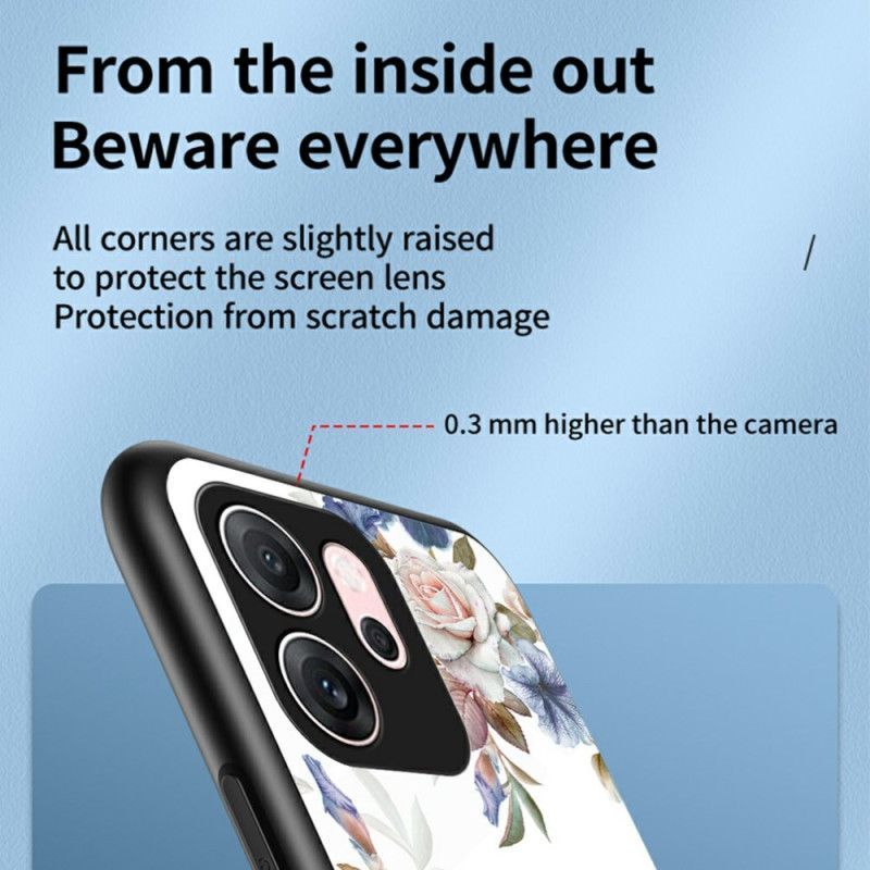 Coque Oppo Reno 14 F 5G Verre Trempé Motif Floral