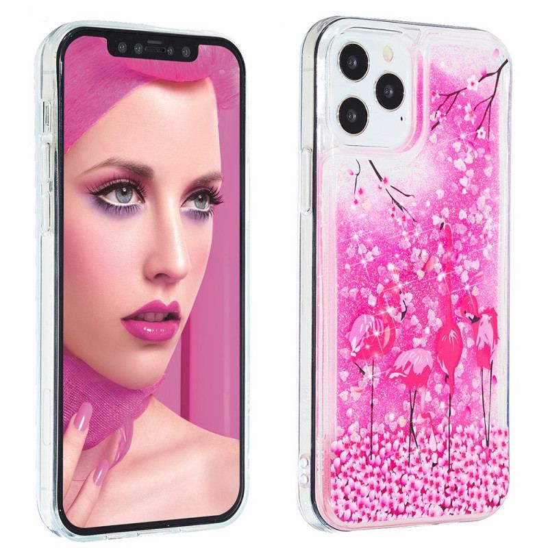 Coque iPhone 15 Pro Paillettes Flamants Roses
