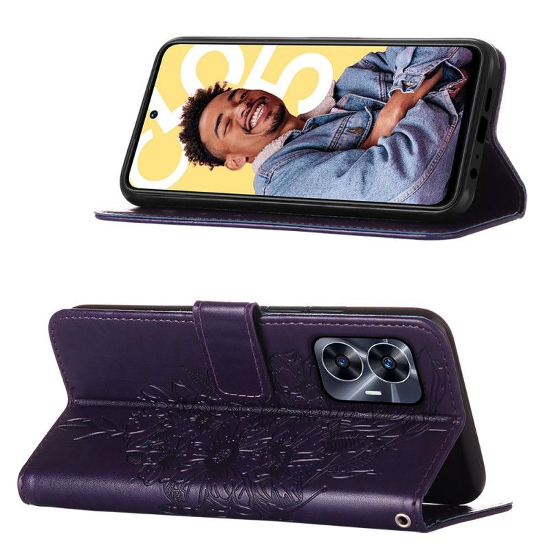 Housse Realme C55 Motif Papillon Floral à Lanière