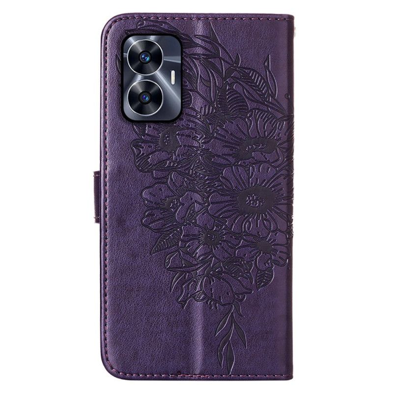 Housse Realme C55 Motif Papillon Floral à Lanière