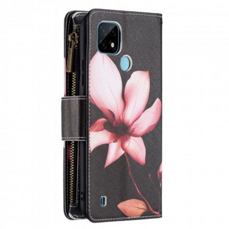 Housse Realme C21 Poche Zippée Fleur
