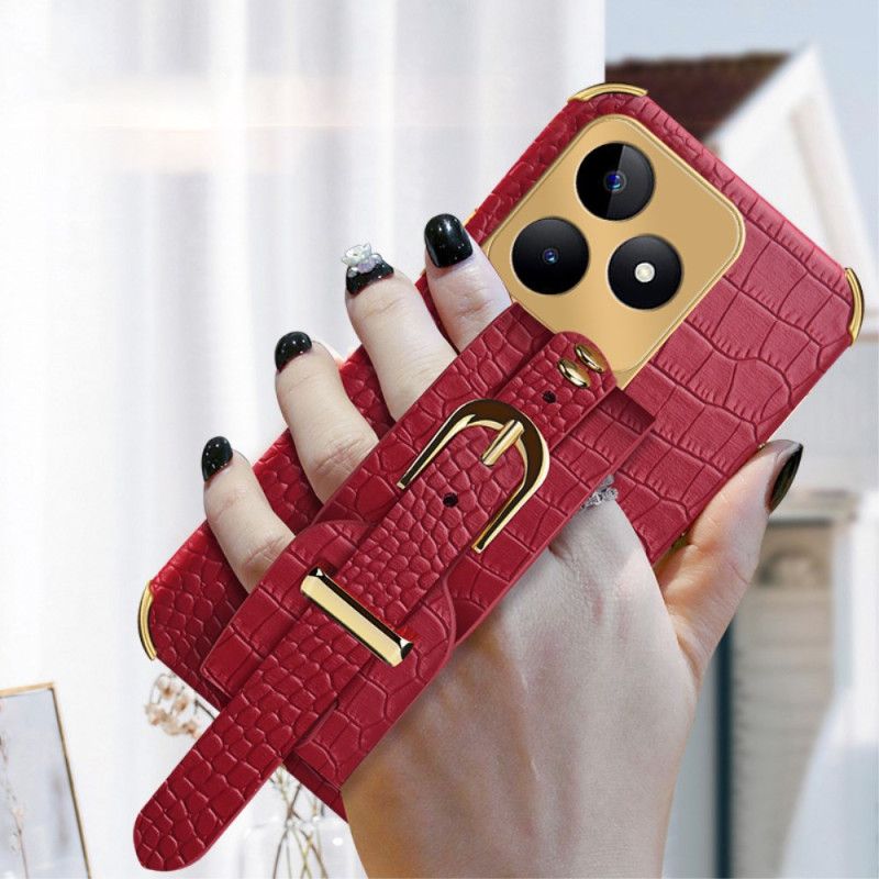Coque Realme C53 / C51 Bracelet-Support Texture Crocodile