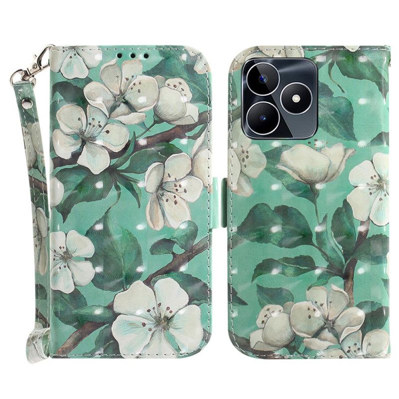 Housse Realme C53 / C51 Fleurs Aquarelle à Lanière