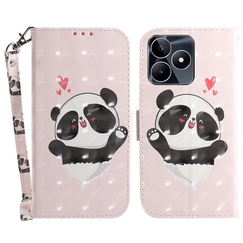 Housse Realme C53 / C51 Panda Love à Lanière