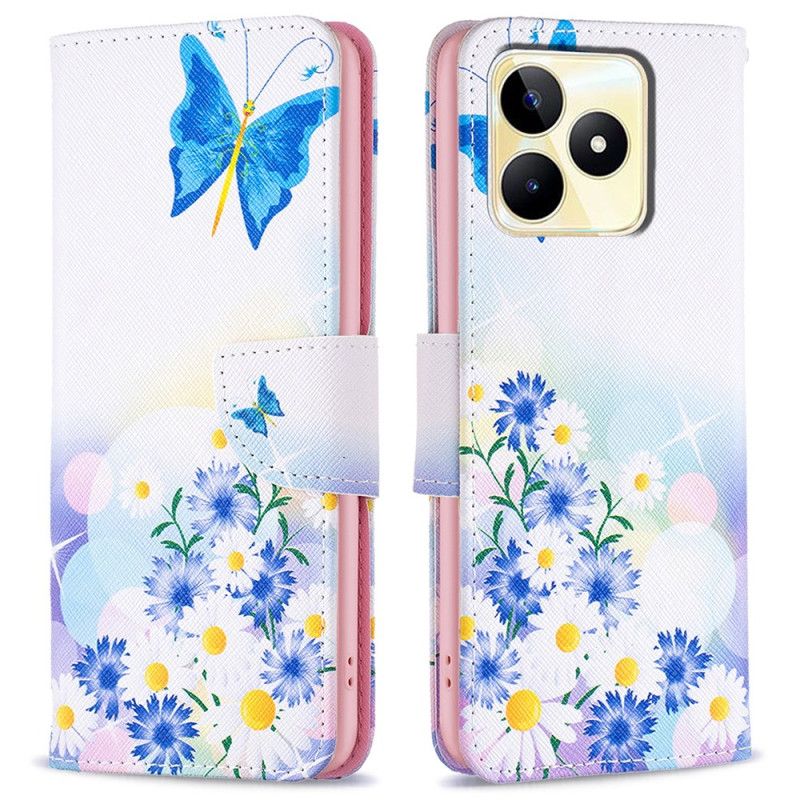 Housse Realme C53 / C51 Papillon et Fleurs Aquarelle