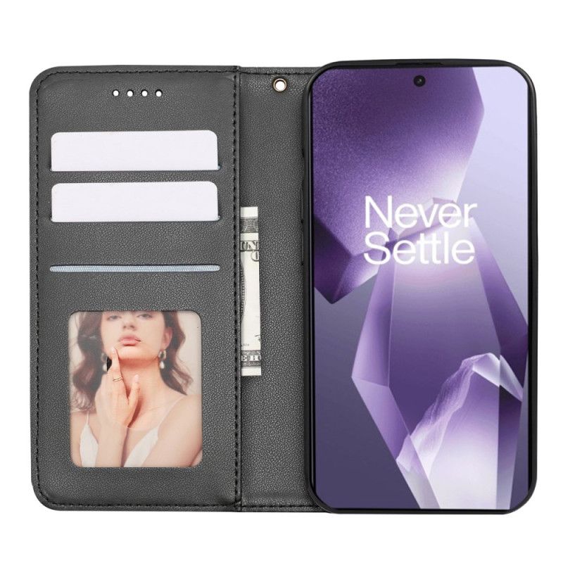 Flip Cover OnePlus 13R 5G Motif Quadrillé à Lanière
