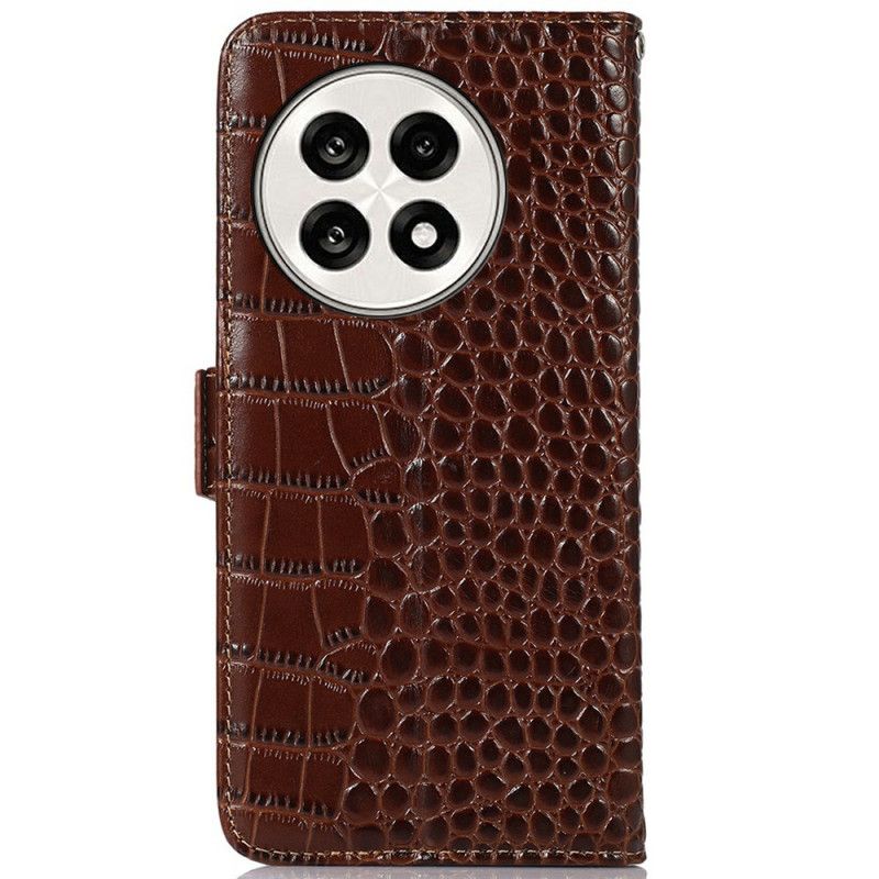Housse OnePlus 13R Cuir Véritable Texture Crocodile