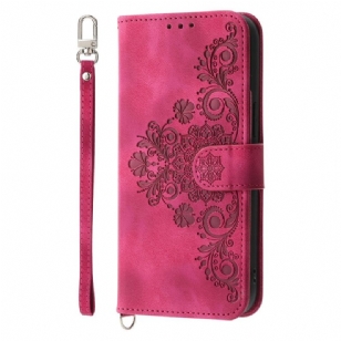 Housse OnePlus 13R Effet Daim Dentelle avec Lanière et Bandoulière