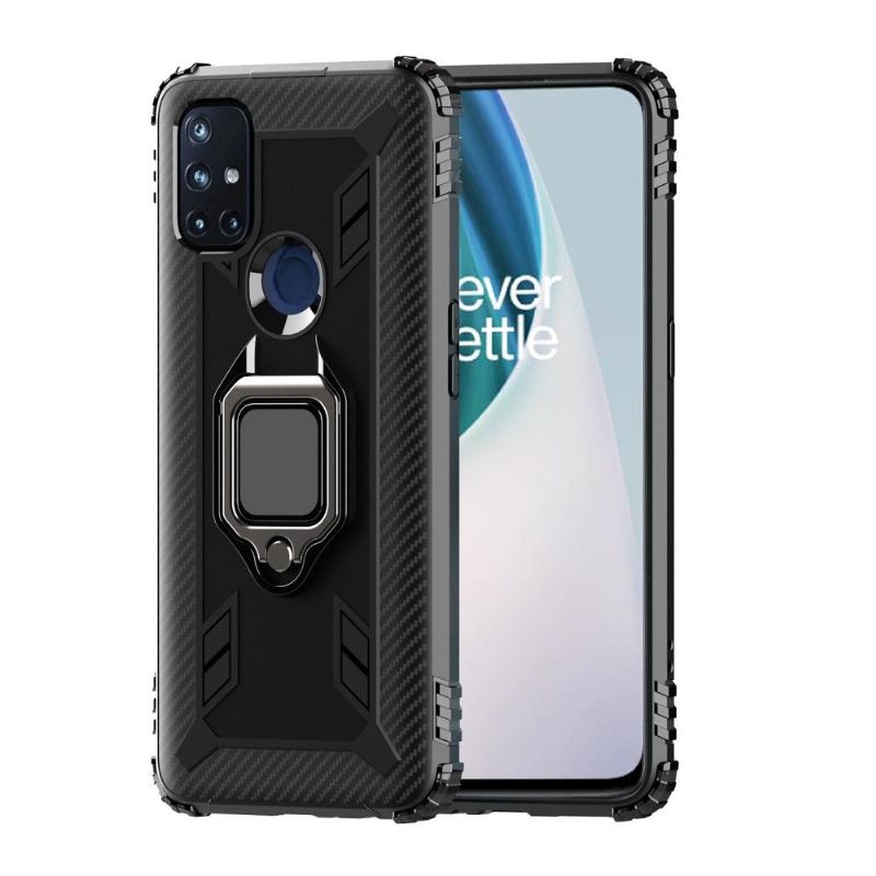 Coque OnePlus Nord N10 5G Aspect Carbone avec Anneau Support