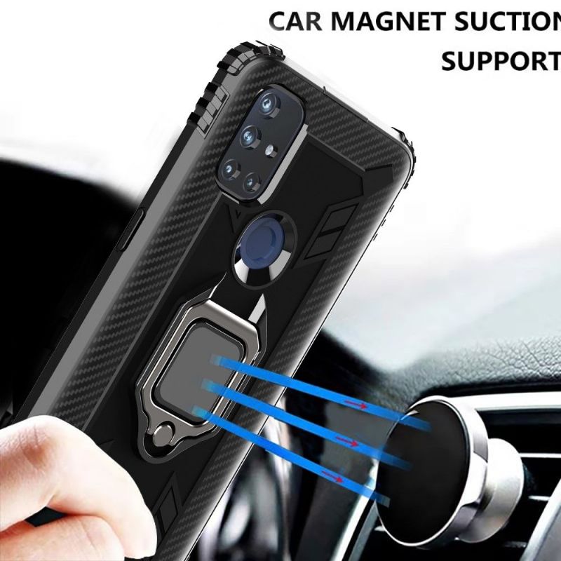 Coque OnePlus Nord N10 5G Aspect Carbone avec Anneau Support