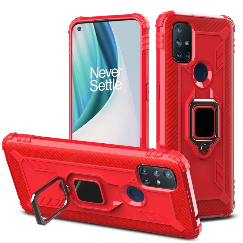 Coque OnePlus Nord N10 5G Aspect Carbone avec Anneau Support