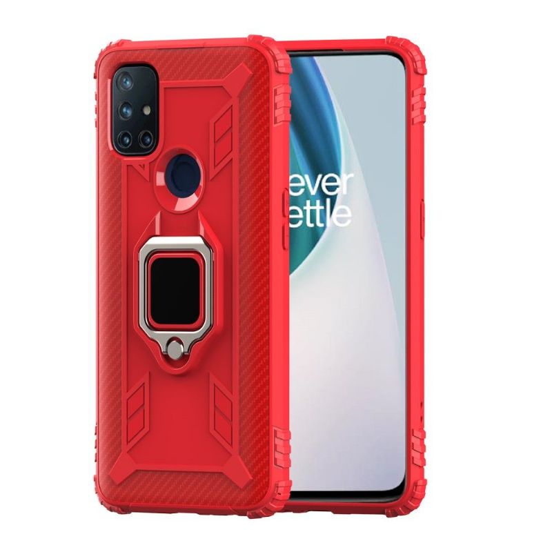 Coque OnePlus Nord N10 5G Aspect Carbone avec Anneau Support
