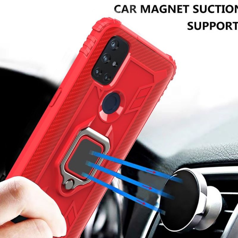 Coque OnePlus Nord N10 5G Aspect Carbone avec Anneau Support