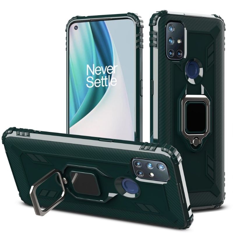 Coque OnePlus Nord N10 5G Aspect Carbone avec Anneau Support