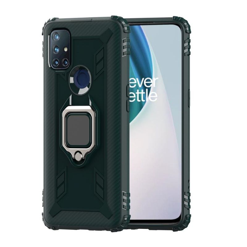 Coque OnePlus Nord N10 5G Aspect Carbone avec Anneau Support