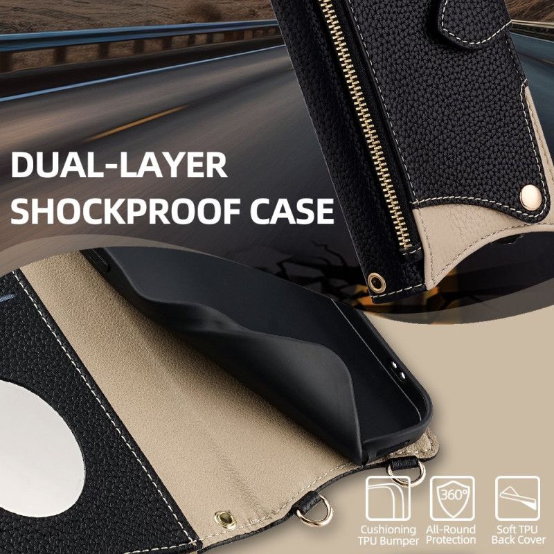 Housse Realme C71 Portefeuille Bicolore avec Miroir et Bandoulière