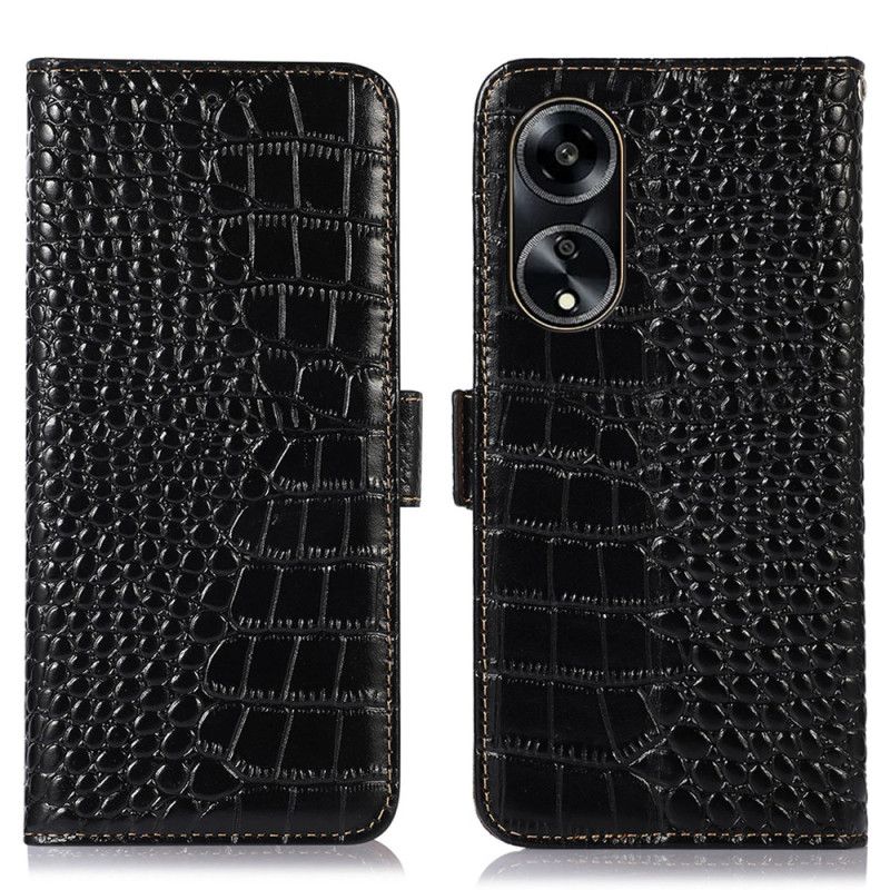 Housse Oppo A98 5G Blocage RFID Style Crocodile KHAZNEH