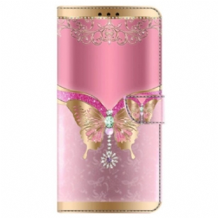 Housse Oppo A98 5G Papillon Rose et Or