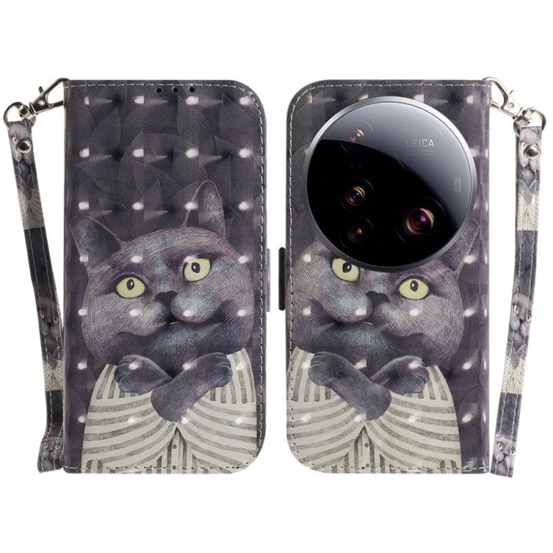 Housse Xiaomi 15 Ultra Chat Gris à Lanière